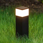 Solar path lights black rectangular bollard post warm LED IP65 garden