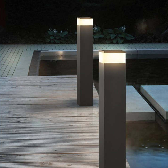 Solar path lights black rectangular bollard post warm LED IP65 garden