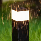 Solar path lights black rectangular bollard post warm LED IP65 garden