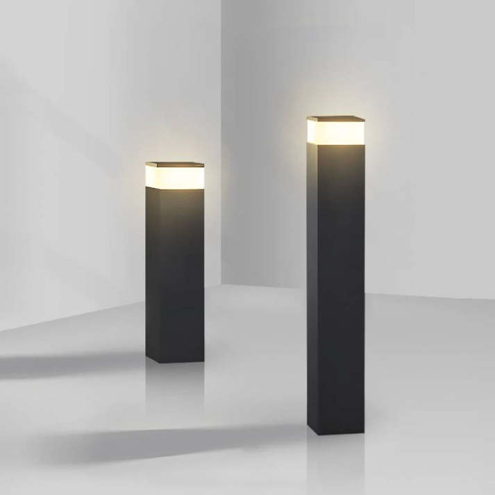 Solar path lights black rectangular bollard post warm LED IP65 garden