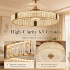 DC ceiling fan with LED light, gold crystal chandelier design, 60cm, 6 speeds with remote control