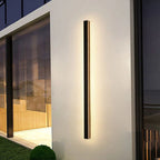 Linear LED outdoor wall lamp black IP65, minimalist design for garden and corridor