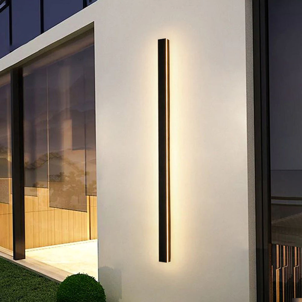 Linear LED outdoor wall lamp black IP65, minimalist design for garden and corridor