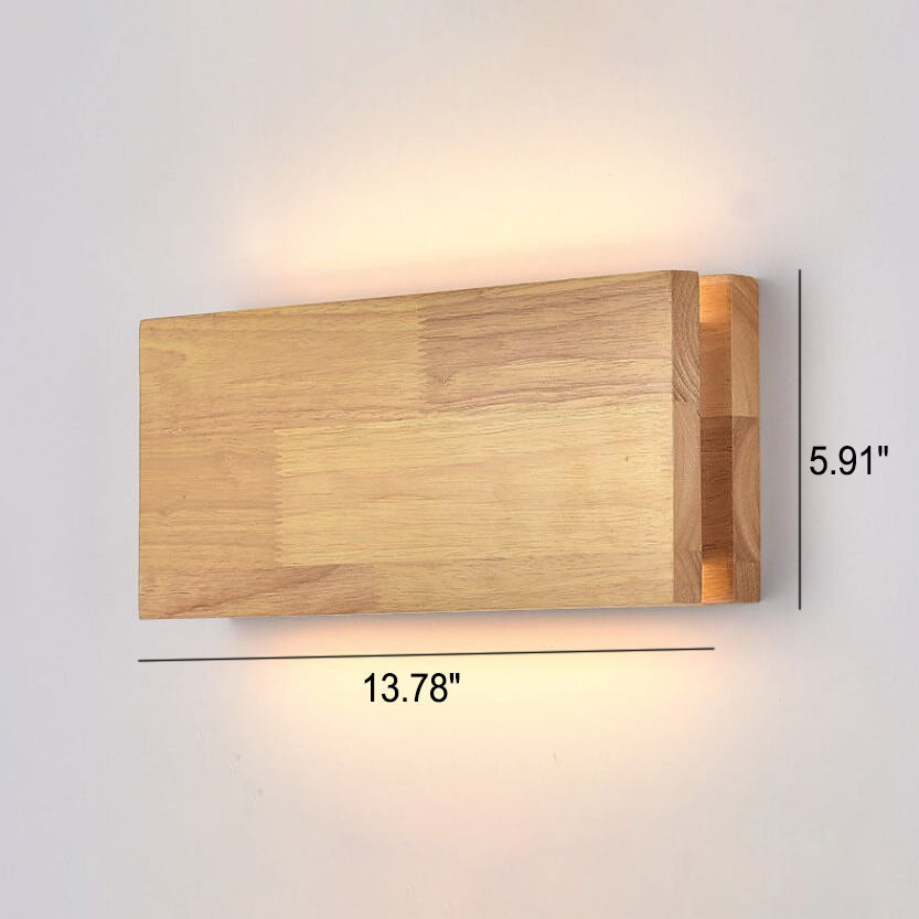 LED wall light Japanese wooden square rectangle rubberwood minimalist design
