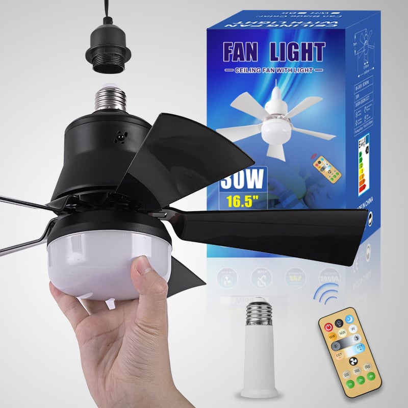 2-in-1 dimmable socket fan E26 E27 with remote control, LED ceiling fan