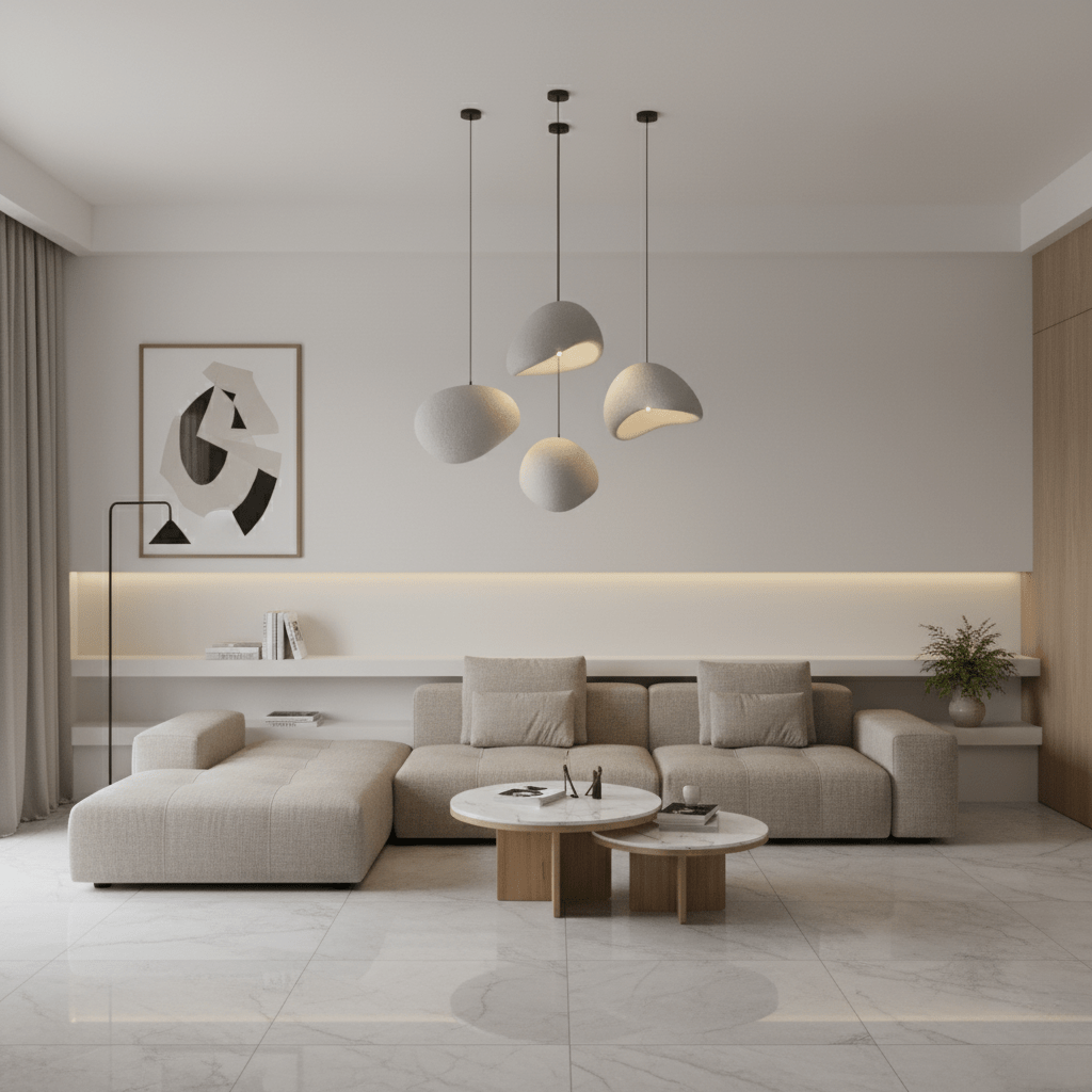 Dimmable pendant light in metal and glass with warm glow, adjustable suspension, modern classic design