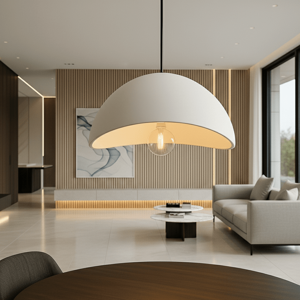Dimmable pendant light in metal and glass with warm glow, adjustable suspension, modern classic design