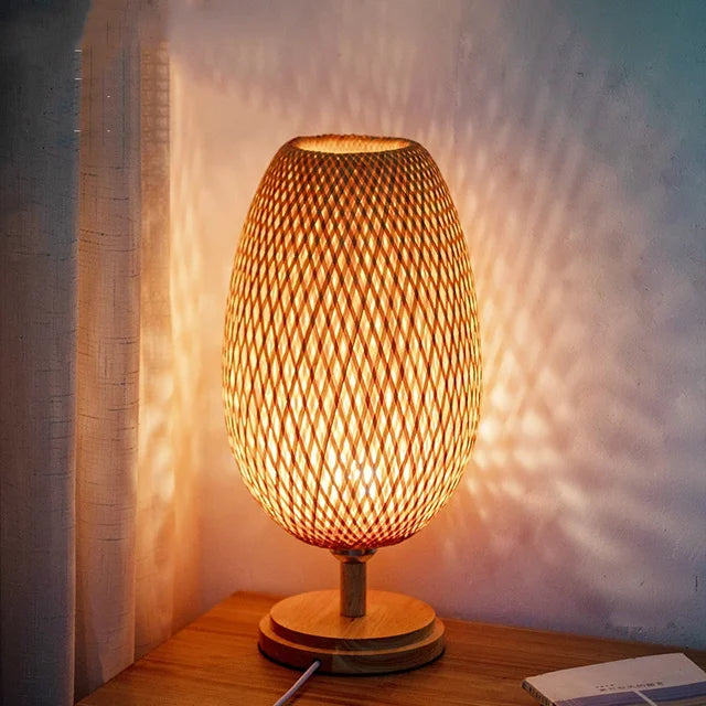 Bamboo table lamp vintage rustic design with natural bamboo and warm ambient light