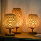 Bamboo table lamp vintage rustic design with natural bamboo and warm ambient light