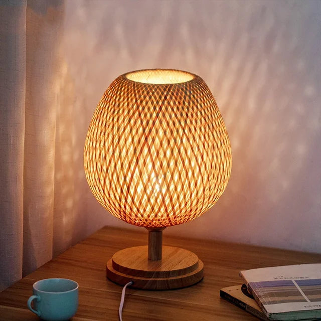 Bamboo table lamp vintage rustic design with natural bamboo and warm ambient light