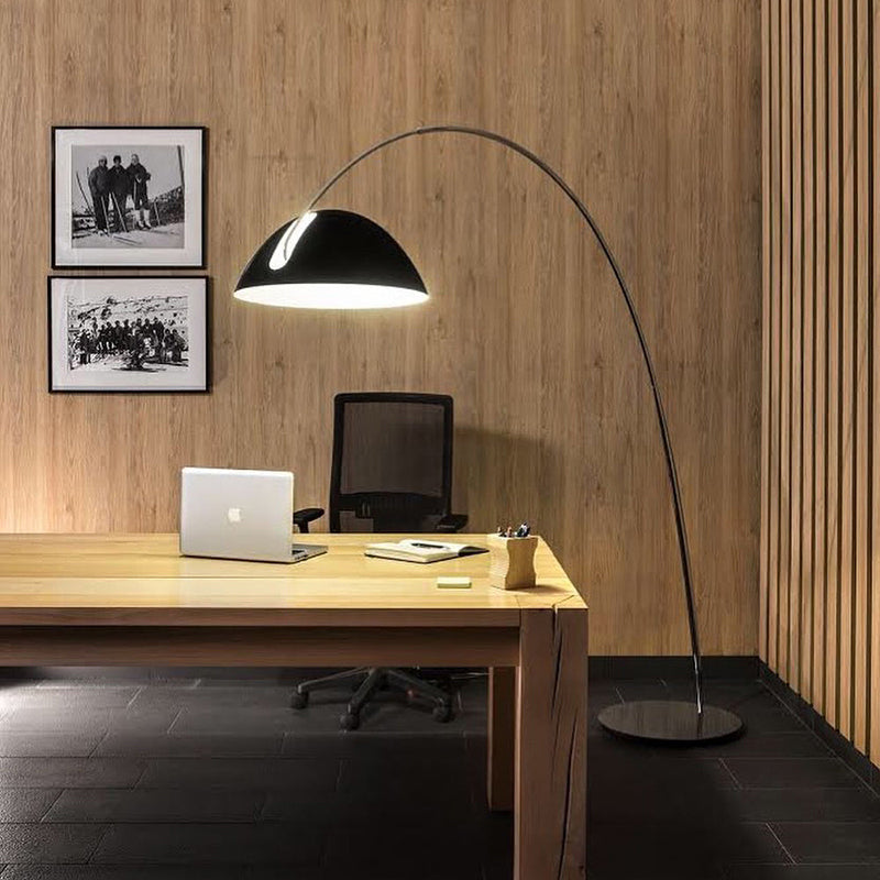 Black metal fishing rod arc floor lamp, modern standing light for living room
