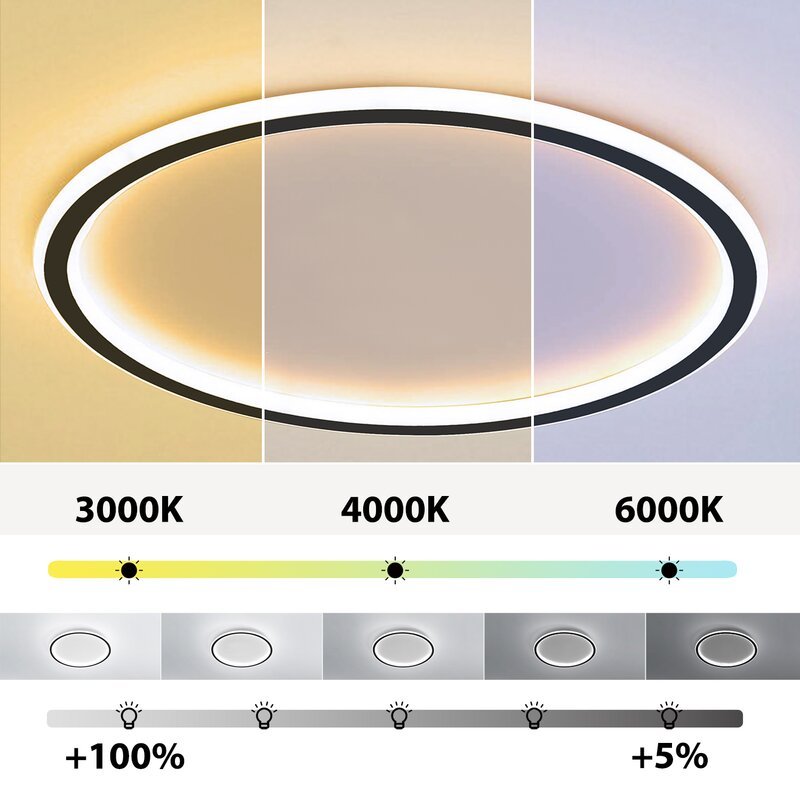 Flush mount ceiling light modern LED round dimmable, metal and acrylic
