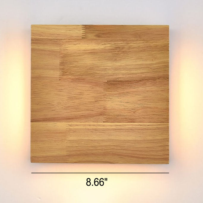 LED wall light Japanese wooden square rectangle rubberwood minimalist design