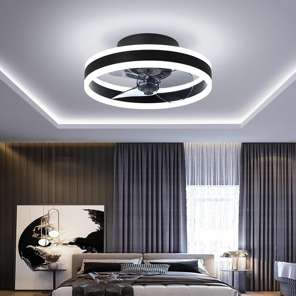 DC ceiling fan with LED light in gold, dimmable 2700K-6500K, modern flush mount design
