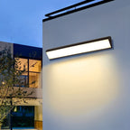 Linear outdoor wall light black LED strip IP65 waterproof, modern exterior porch light