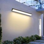 Linear outdoor wall light black LED strip IP65 waterproof, modern exterior porch light