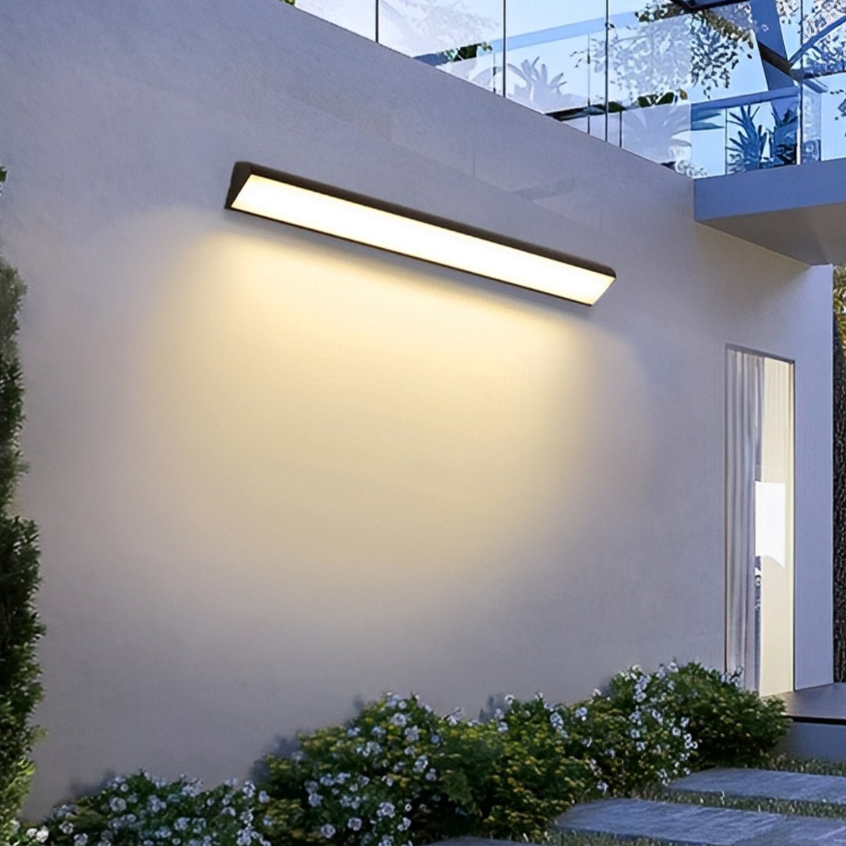 Linear outdoor wall light black LED strip IP65 waterproof, modern exterior porch light