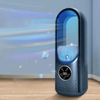 Bladeless fan with 6-speed control and night light, portable desktop design in blue