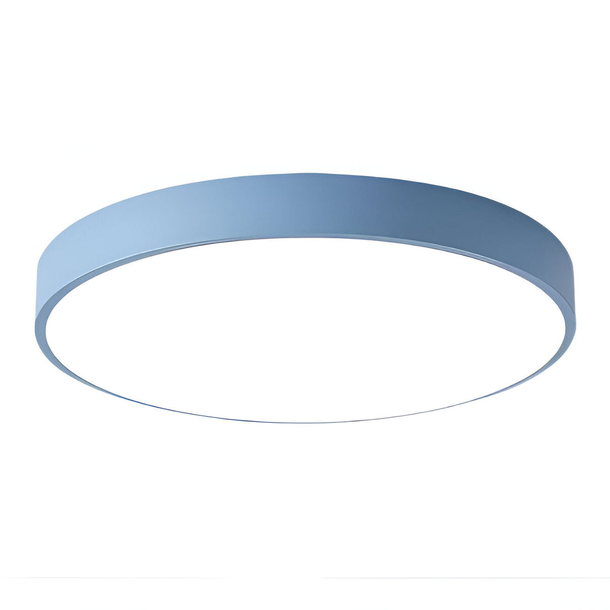 Low profile round LED ceiling light with acrylic diffuser and minimal frame