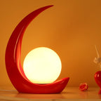 Glass table lamp with adjustable brightness and remote control, modern design in white, black and red