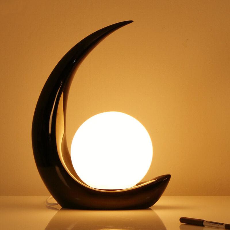 Glass table lamp with adjustable brightness and remote control, modern design in white, black and red