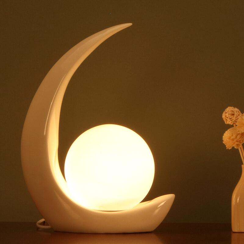 Glass table lamp with adjustable brightness and remote control, modern design in white, black and red