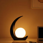 Glass table lamp with adjustable brightness and remote control, modern design in white, black and red
