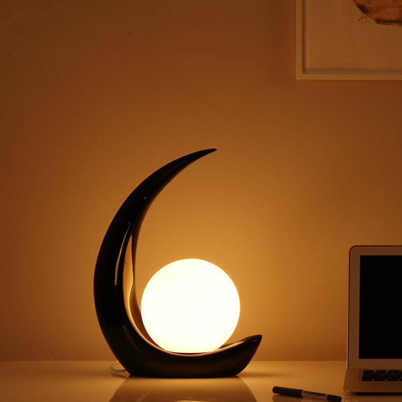 Glass table lamp with adjustable brightness and remote control, modern design in white, black and red