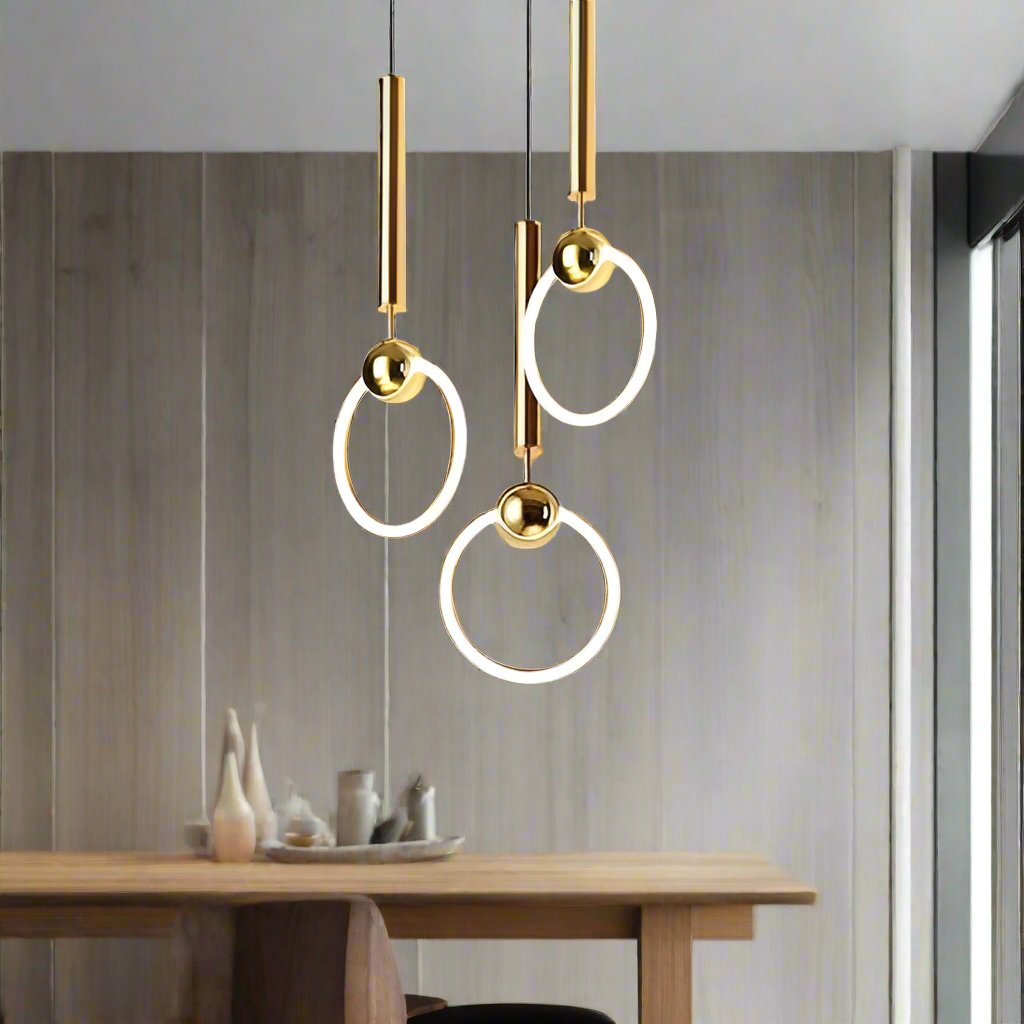 Brass pendant light minimalist Nordic design, gold metal kitchen island hanging lamp