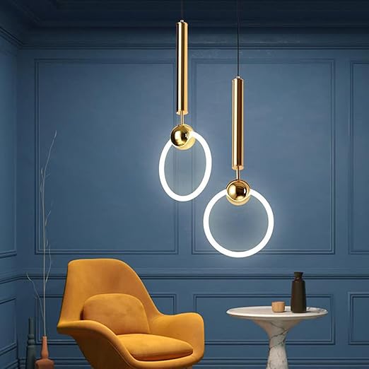 Brass pendant light minimalist Nordic design, gold metal kitchen island hanging lamp