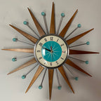 Mid-Century Handmade Wall Clock | Retro Sunburst, Silent Battery