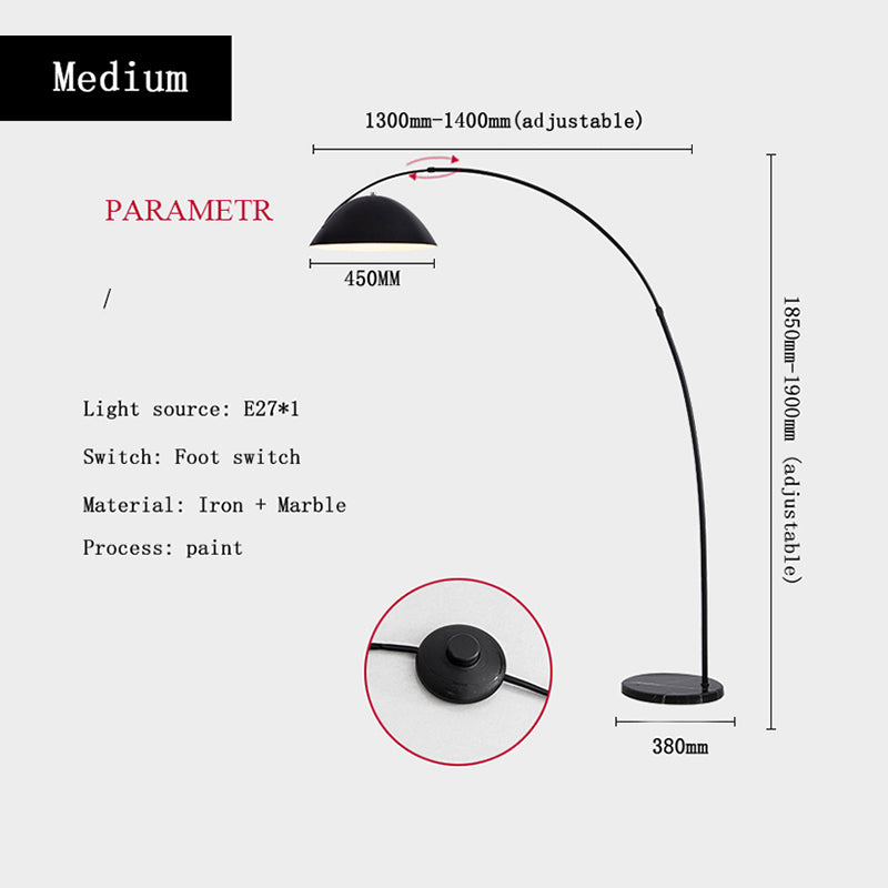 Black metal fishing rod arc floor lamp, modern standing light for living room