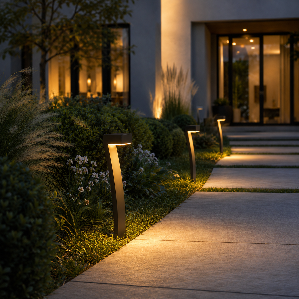 Solar garden lights matte dark ABS stake path lights IP65 weatherproof 4 pack warm glow