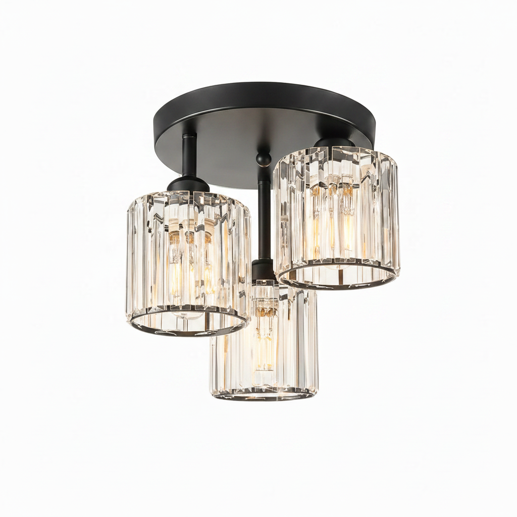 K9 crystal ceiling light 3-light black fixture with E27 compatibility, contemporary style