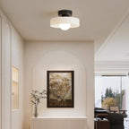 Ceiling light with round glass shade, Bauhaus LED fixture for living room and hallway