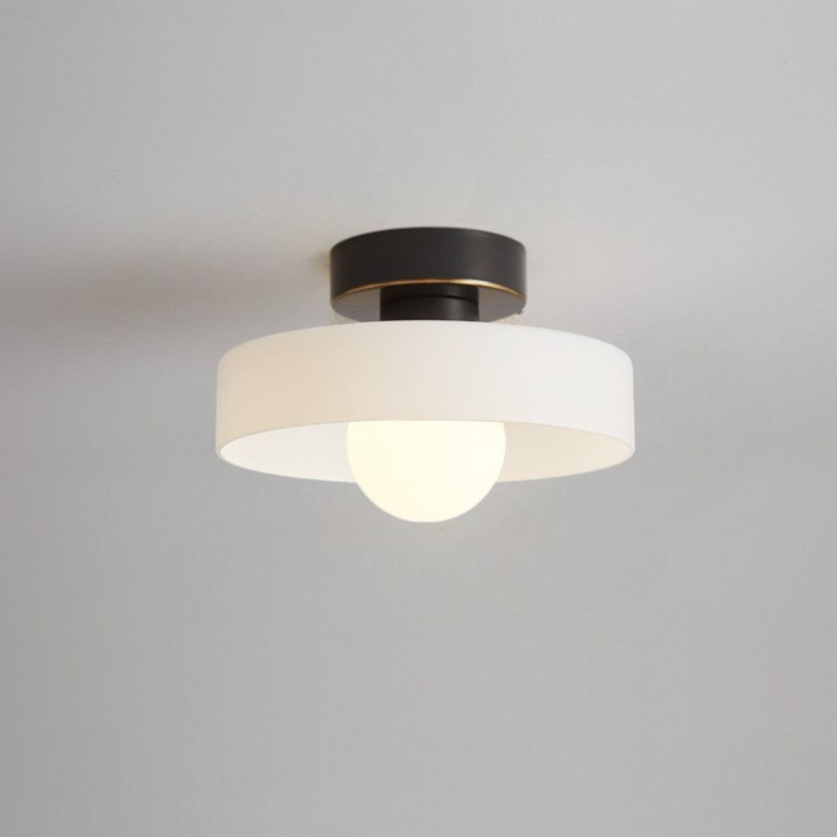 Ceiling light with round glass shade, Bauhaus LED fixture for living room and hallway