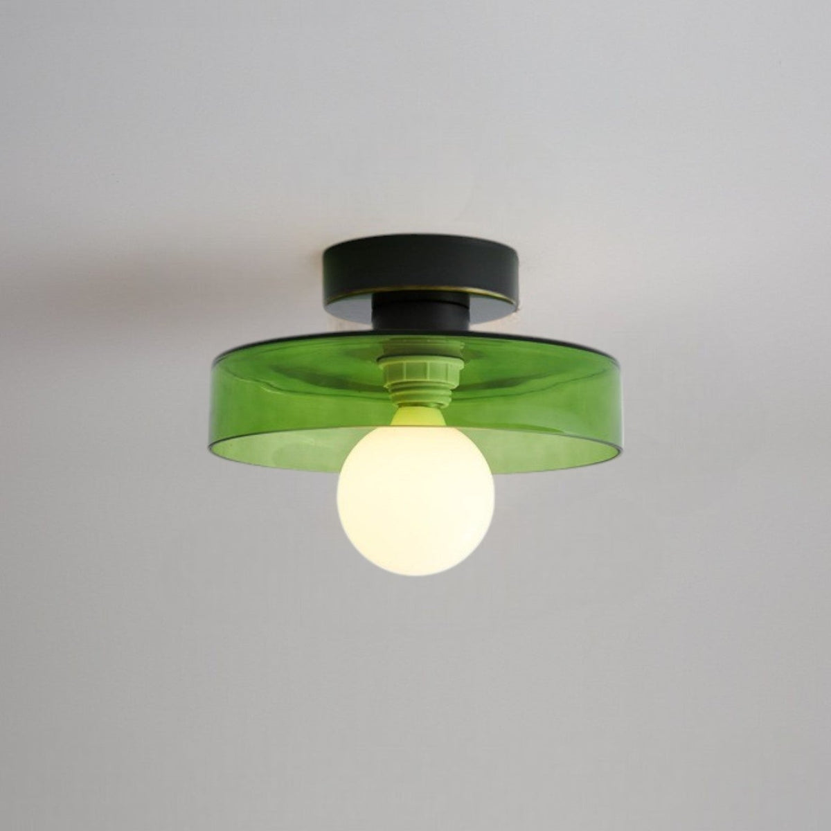 Ceiling light with round glass shade, Bauhaus LED fixture for living room and hallway