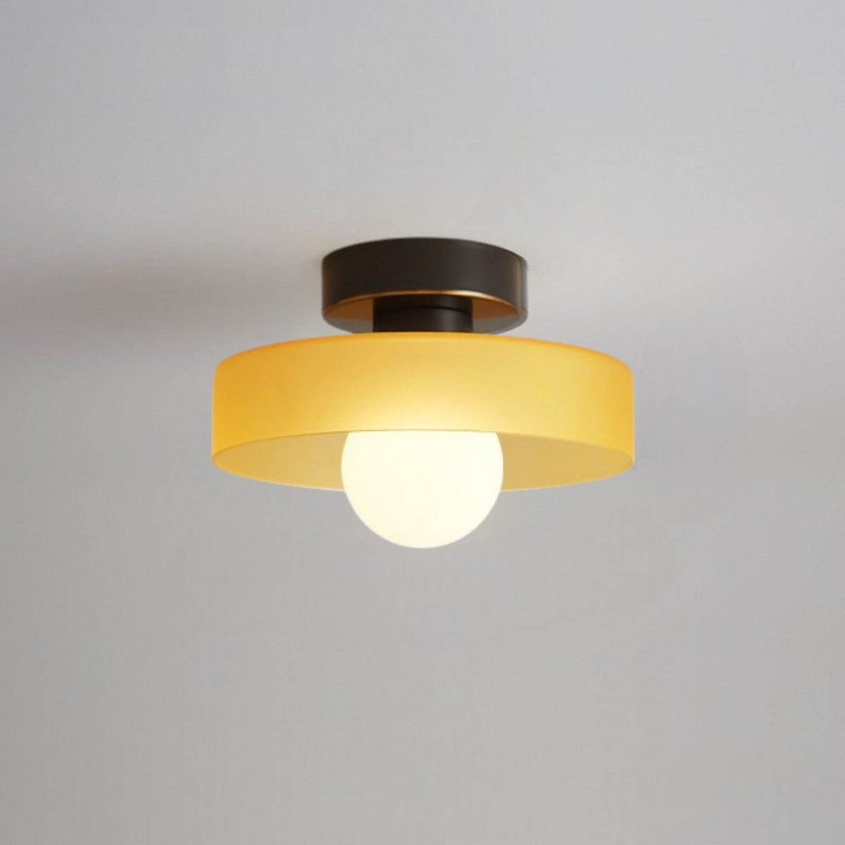 Ceiling light with round glass shade, Bauhaus LED fixture for living room and hallway
