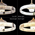 DC ceiling fan with LED light, gold crystal chandelier design, 60cm, 6 speeds with remote control