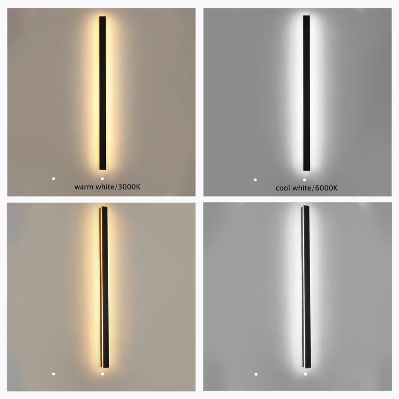 Linear LED outdoor wall lamp black IP65, minimalist design for garden and corridor