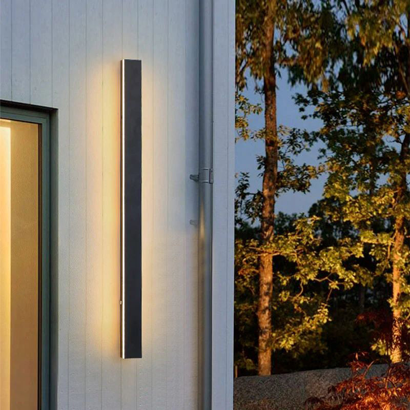 Linear LED outdoor wall lamp black IP65, minimalist design for garden and corridor