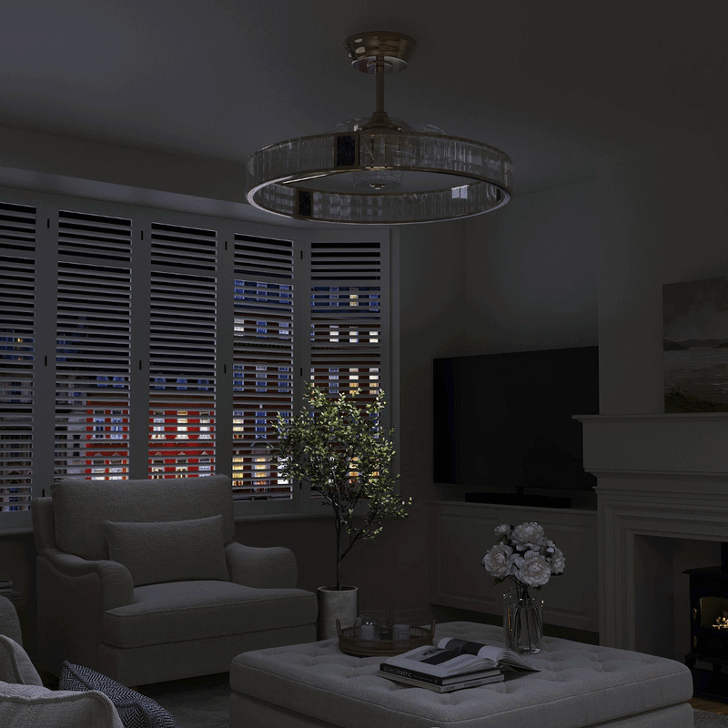 DC ceiling fan with LED light, gold crystal chandelier design, 60cm, 6 speeds with remote control
