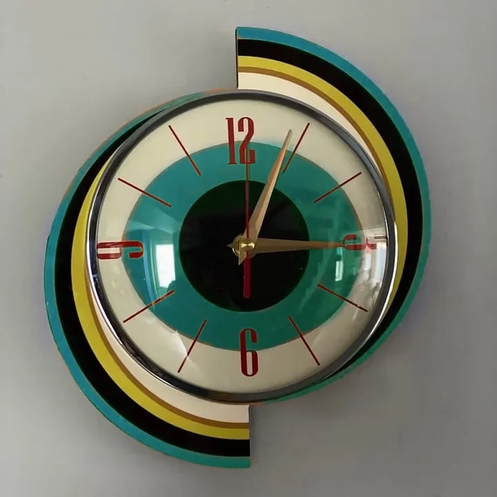 Mid-Century Handmade Wall Clock | Retro Sunburst, Silent Battery
