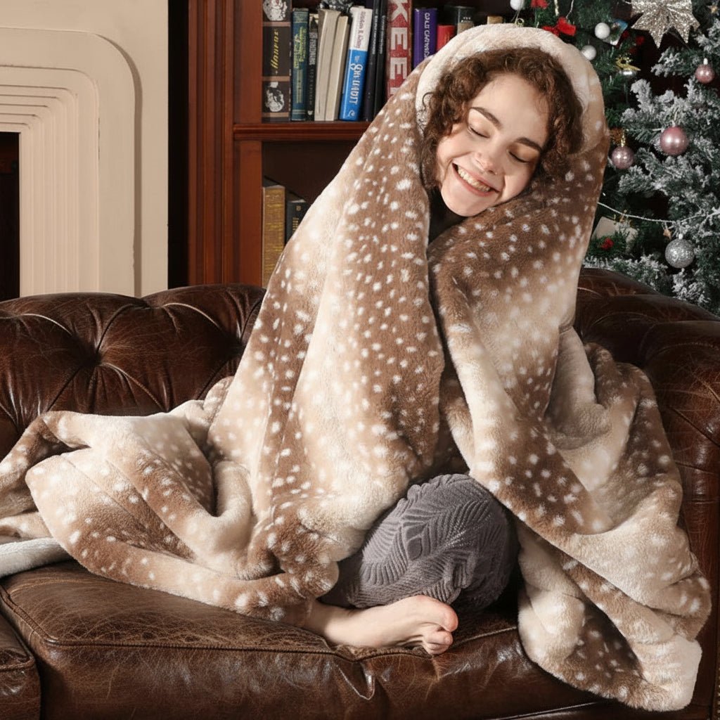 Reversible Plush Blanket Deer | Double-Sided Fleece Throw