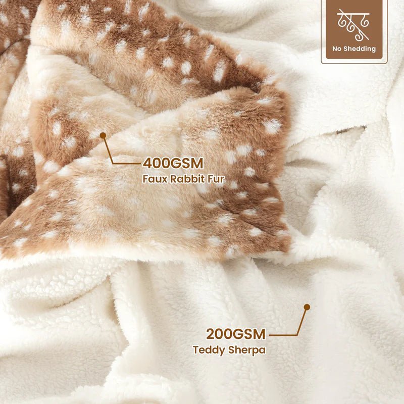 Reversible Plush Blanket Deer | Double-Sided Fleece Throw