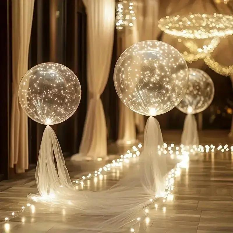 LED Balloons Transparent Warm White 45cm Set 10 Pieces 3m Light String Reusable Latex-Free Party Decoration Battery