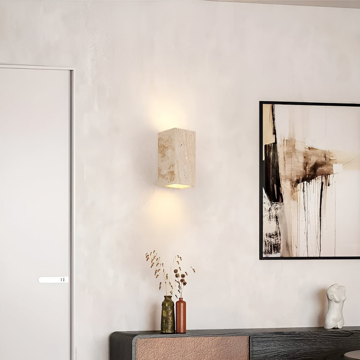 Outdoor wall light travertine stone square LED minimalist up-down illumination