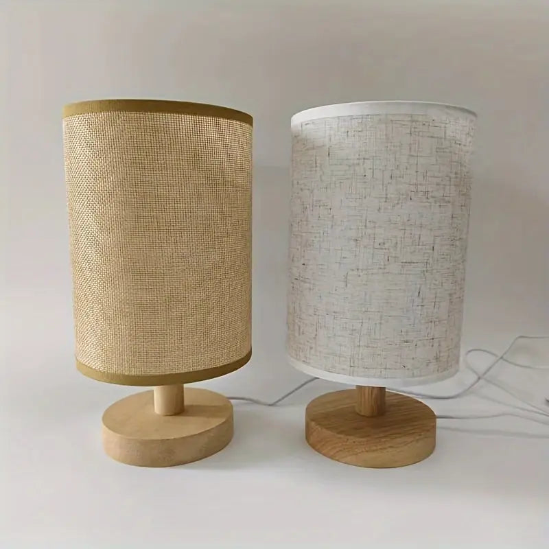 Minimalist Japanese LED Table Lamp - Wooden Base - Fabric Shade