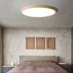 Slim round LED ceiling light with Japanese-inspired wood accent finish, flush mount
