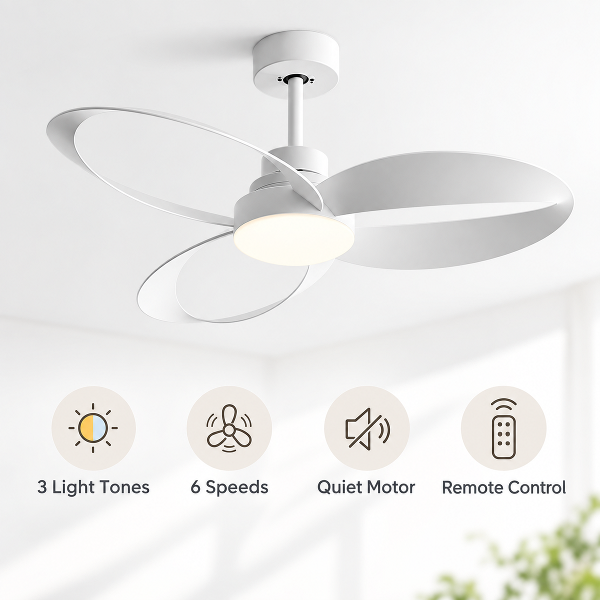 Ceiling Fan | Modern Wooden Blades, Dimmable LED Light